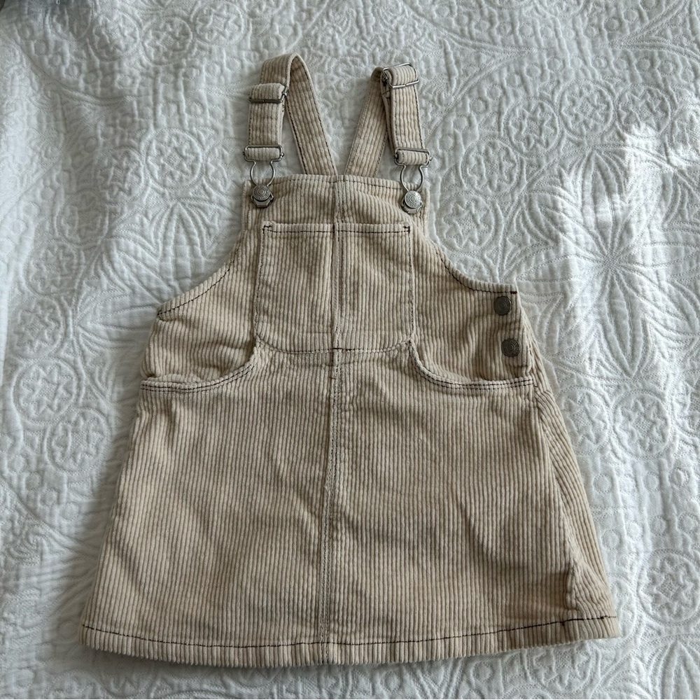 Zara Light Beige Corduroy Kids Overall Dress size 2 years EUC
